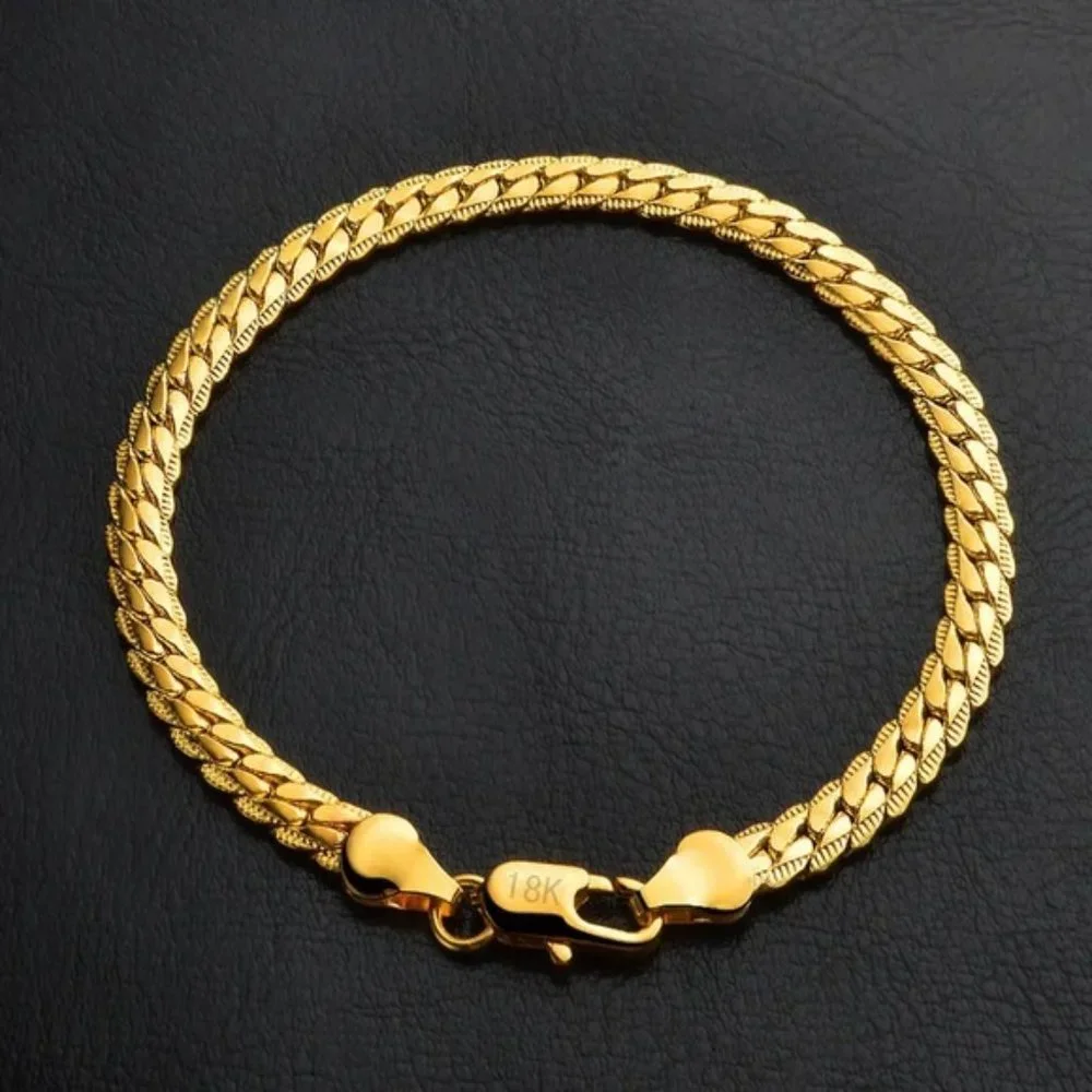 8 Inch Gold Bracelet 5MM Side Chain Bracelet For Woman Man Wedding Jewelry - Picture 3 of 4